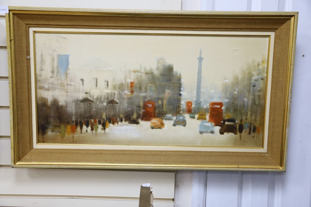 Anthony Raymond Klitz (1917-2000), oil on canvas, Whitehall, signed, stamped verso and dated 1972, 36.5 x 75cm